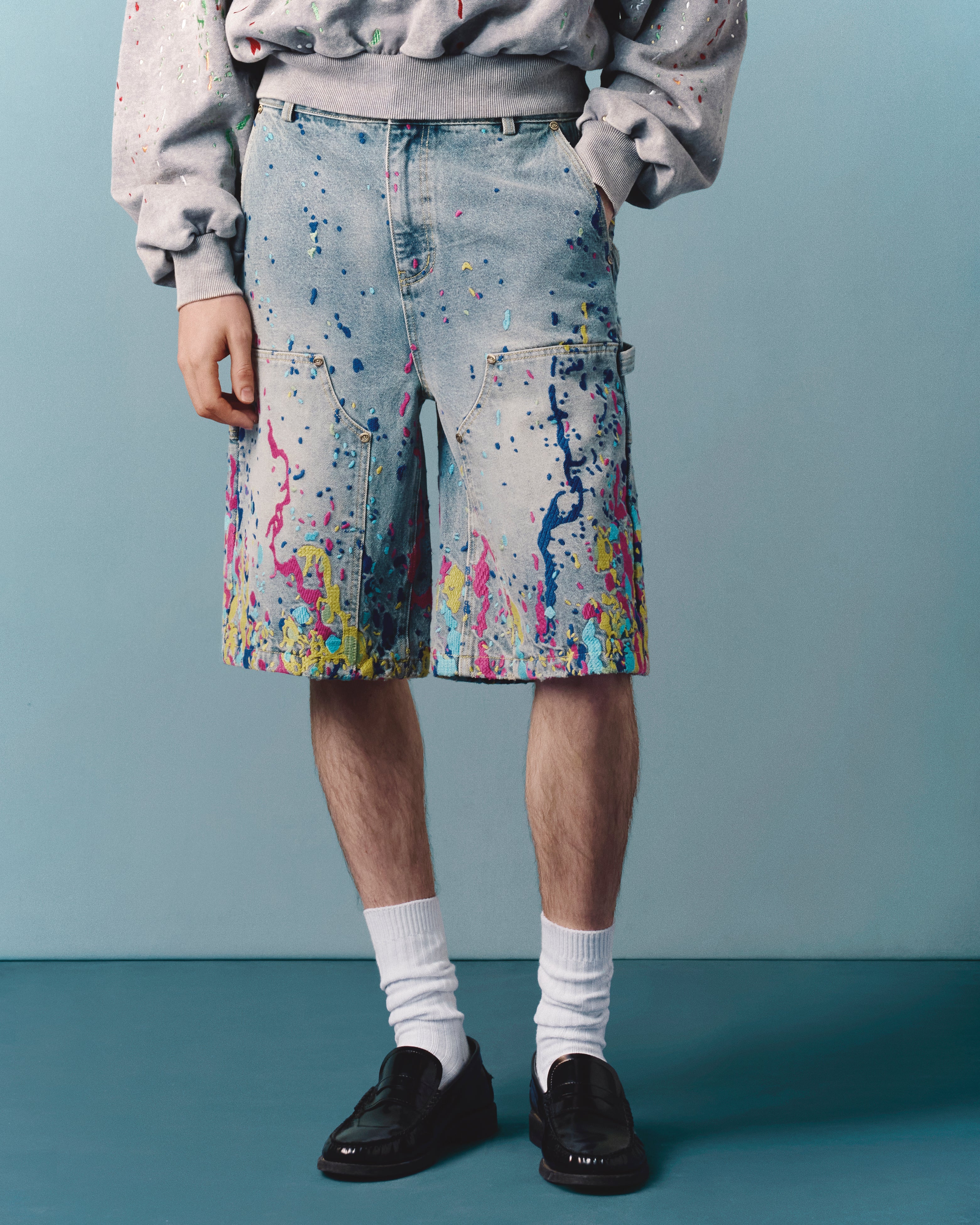 EMBROIDERED CARPENTER DENIM SHORTS - Image 3