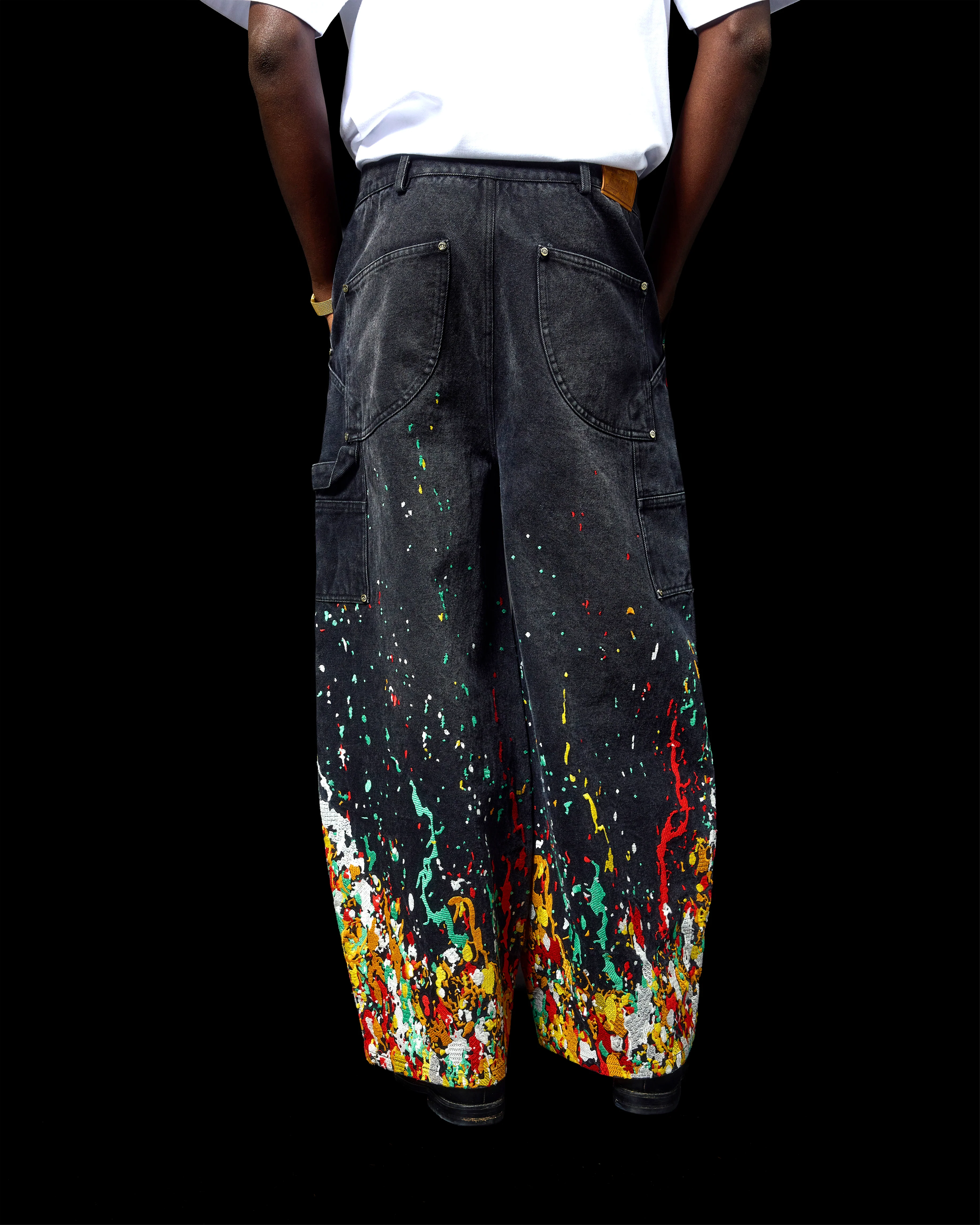 EMBROIDERED CARPENTER JEANS IN FADED BLACK - Image 4