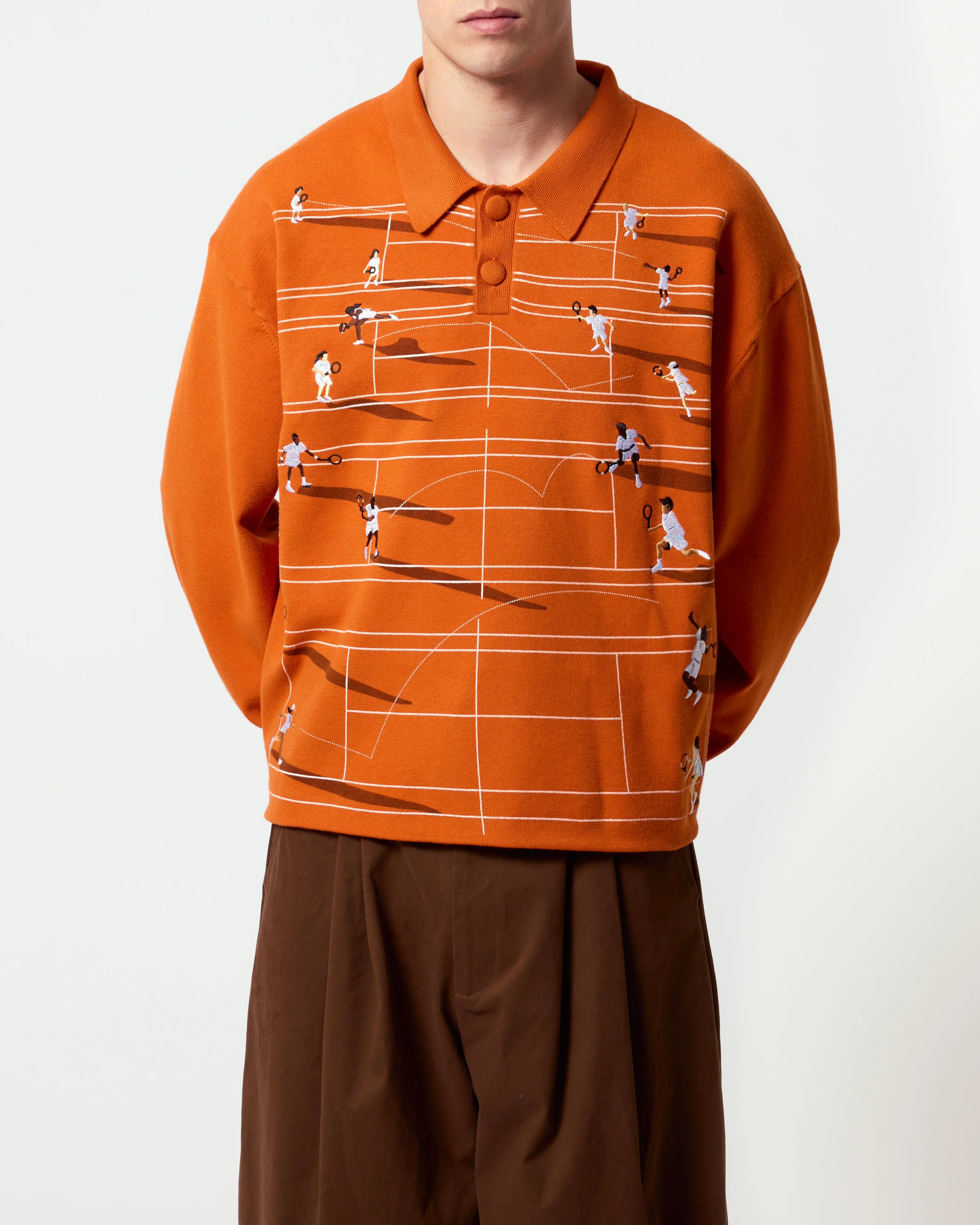 FINE KNIT TENNIS SWEATER - CLAY - Image 5