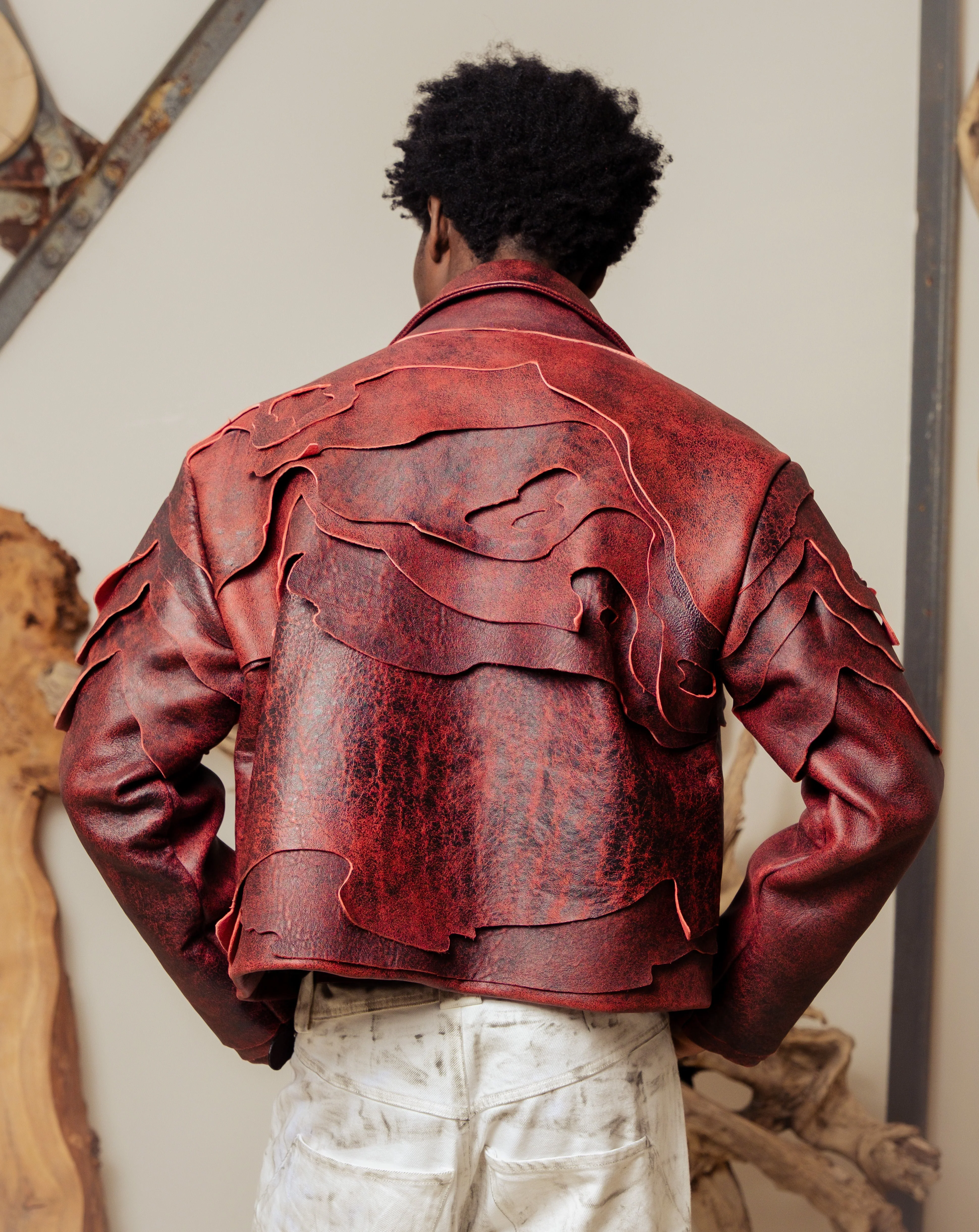LEATHER TOPO JACKET IN BLUD RED - Image 3