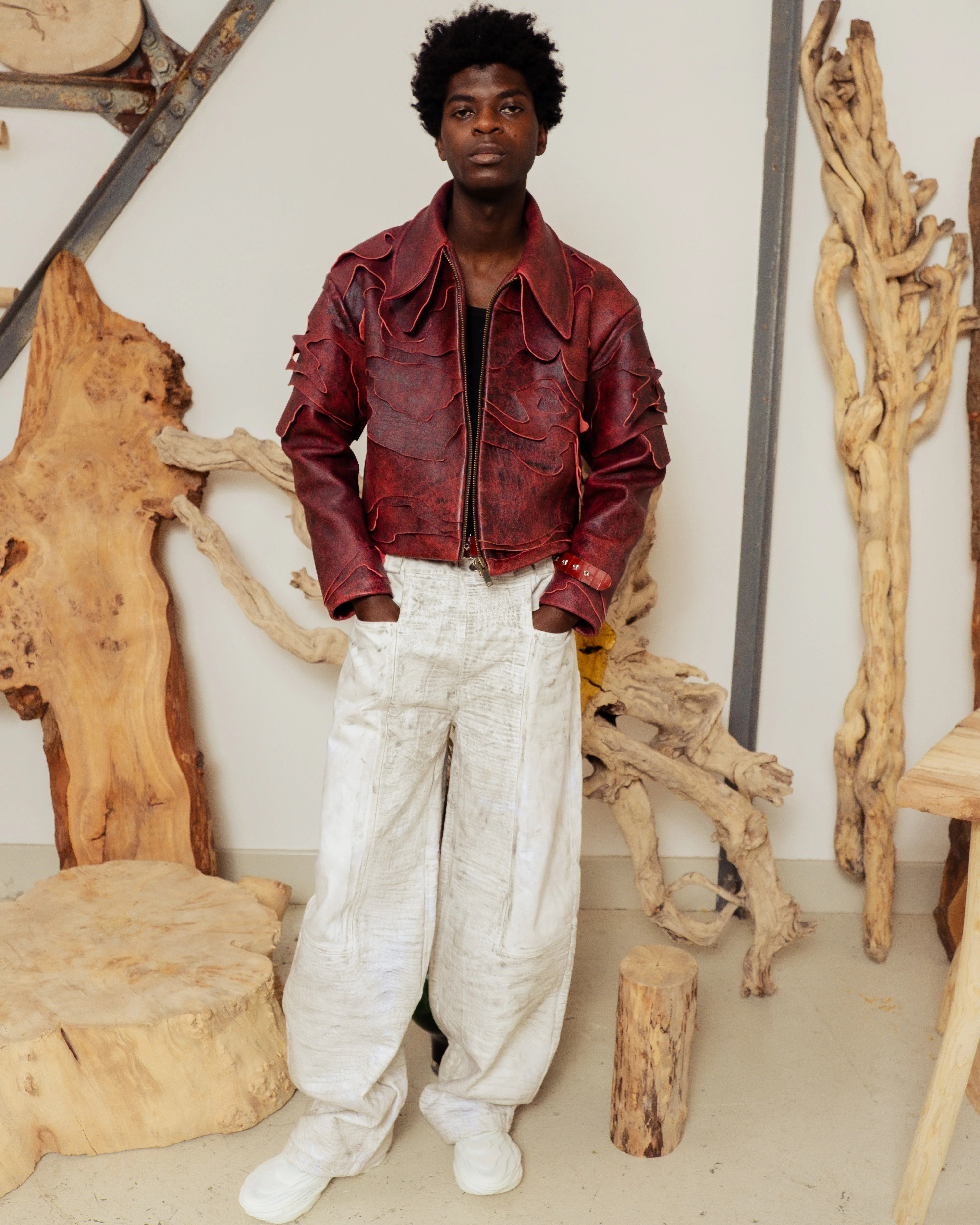 LEATHER TOPO JACKET IN BLUD RED - Image 4